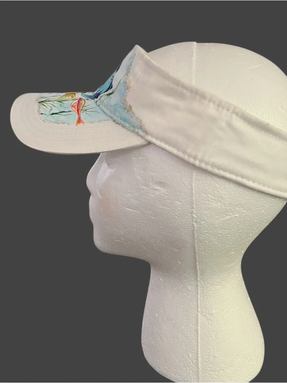 Hand Painted One of a Kind Fish Motif Cotton Visor
